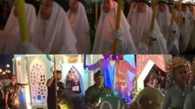 Pj Gubernur Sumut diwakili Sekretaris DPRD Sumut Utara Dr Zulkifli SIP MM bersama anggota DPRD Sumut Wagirin Arman selaku pemrakarsa kegiatan dan Forkopimda, Forkopimca saat pelepasan Festival Takbir Akbar dan Pawai Obor di di Lapangan Desa Klambir V Kebun, Kecamatan Hamparan Perak, Kabupaten Deli Serdang, Sumatera Utara, Minggu (16/06/24) malam.